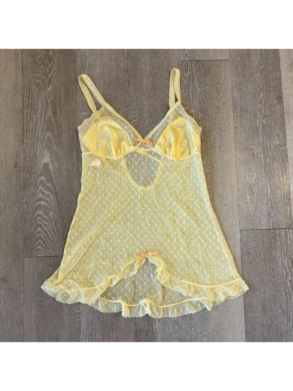 Victorias Secret Angels Y2K 2005 Yellow Mesh Babydoll Lingerie Bows Size Large